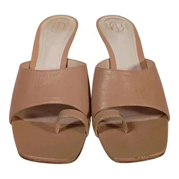Porte & Paire Sandals Heels Tan Leather Toe Ring Women's 39/US 8 - 8.5 - Picture 3 of 10